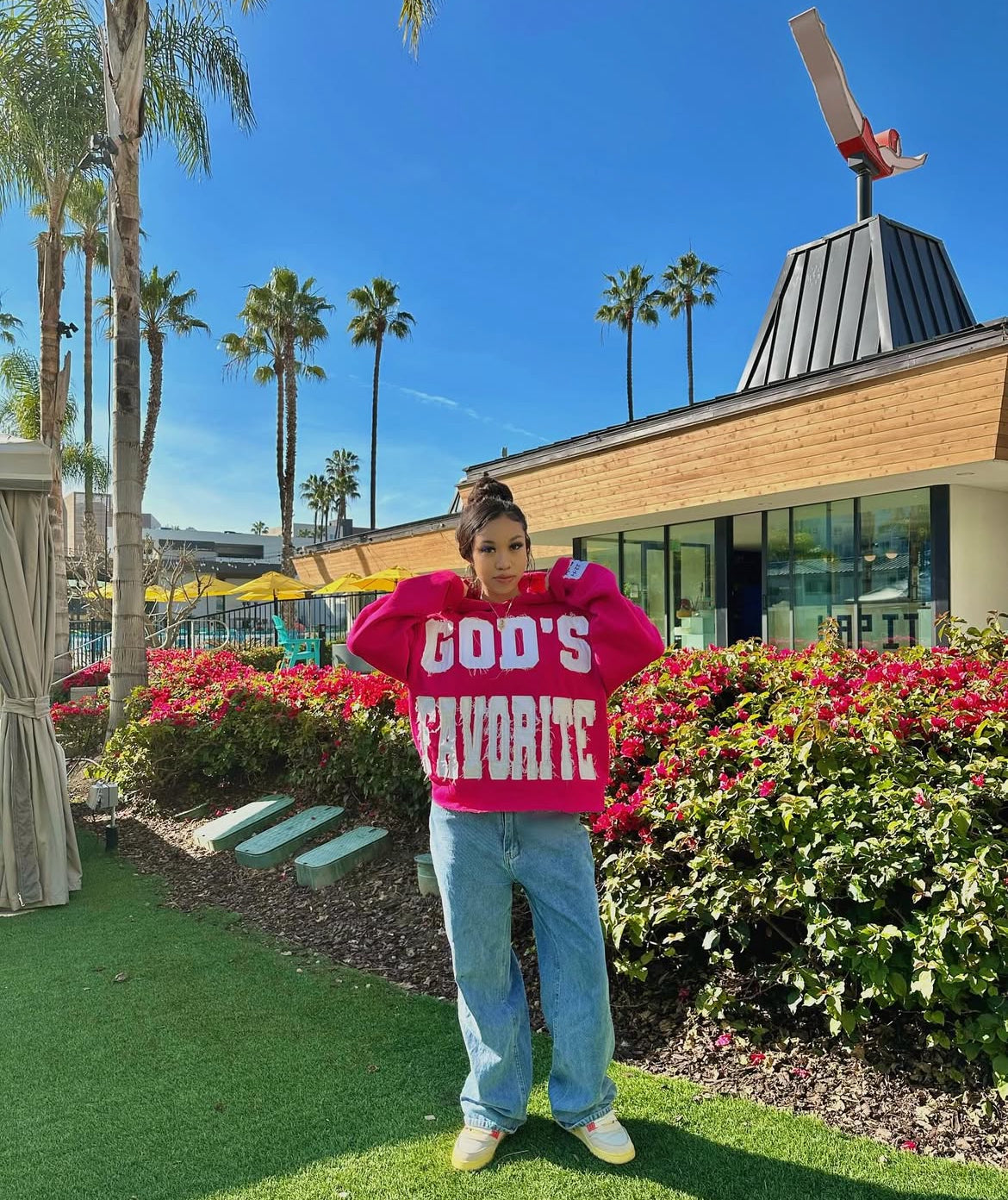 "GOD'S FAVORITE" Pink and White Hoodie