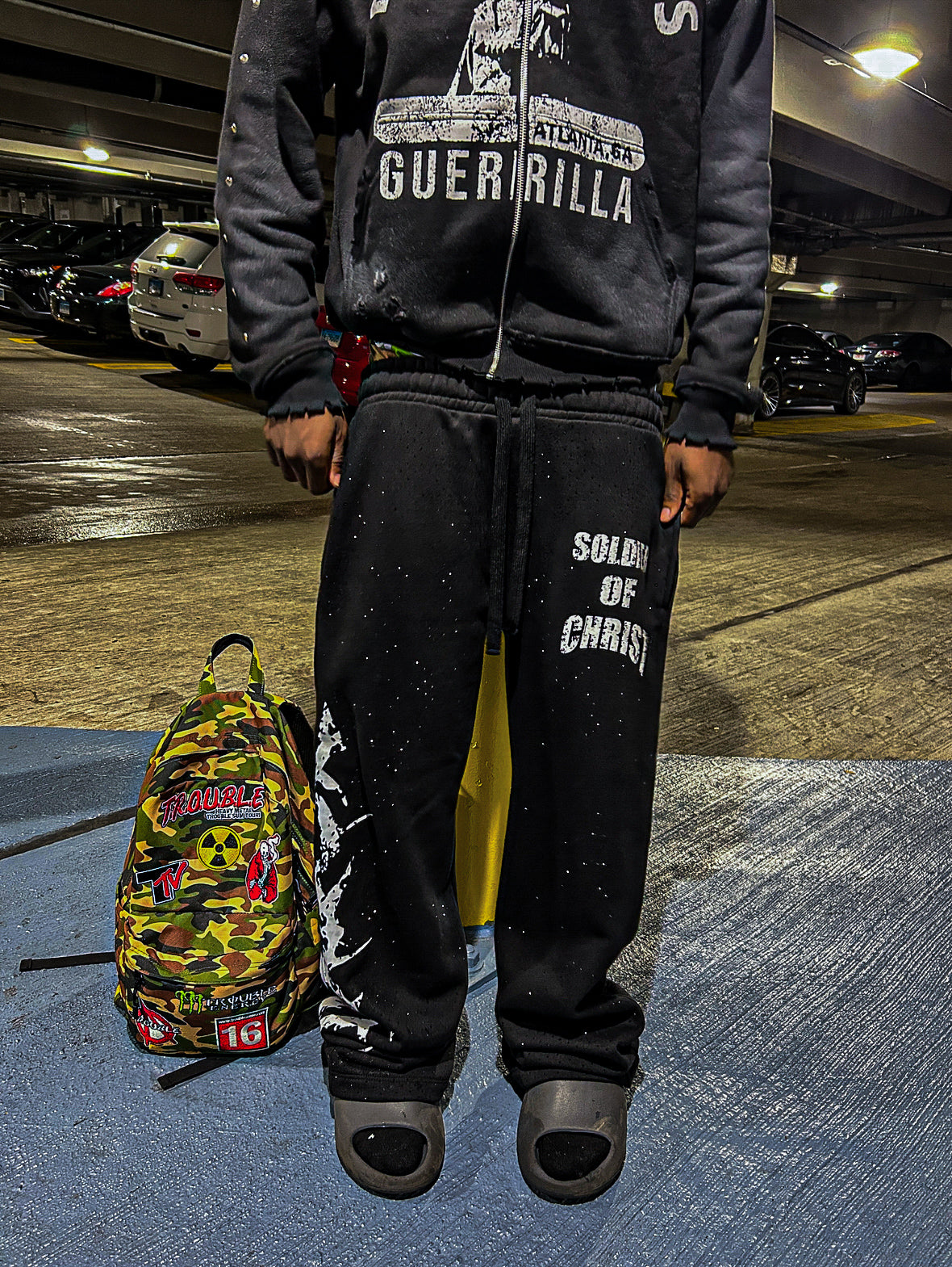 "Soldier Of Christ" Black Rhinestones Sweatpants