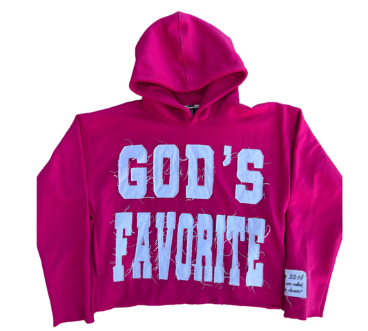 "GOD'S FAVORITE" Pink and White Hoodie